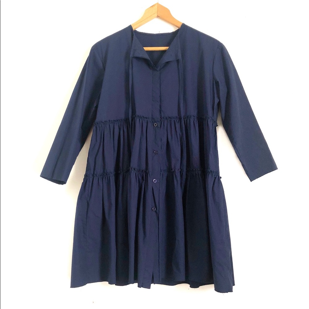 Artsy Tiered Navy Blue Poplin Cotton Tunic M/L